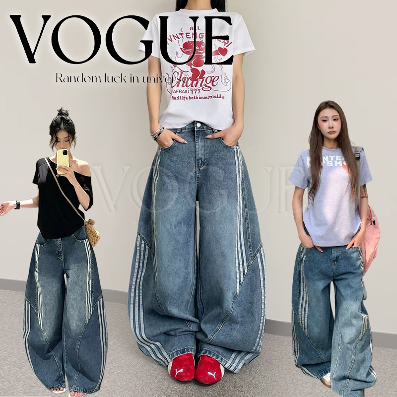 Vogue พร้อมส่ง  กางเกงยีนส์ทรงบอลลูน สไตล์เกาหลี แต่งแถบด้านข้าง (NZ9073) – โปรปัง