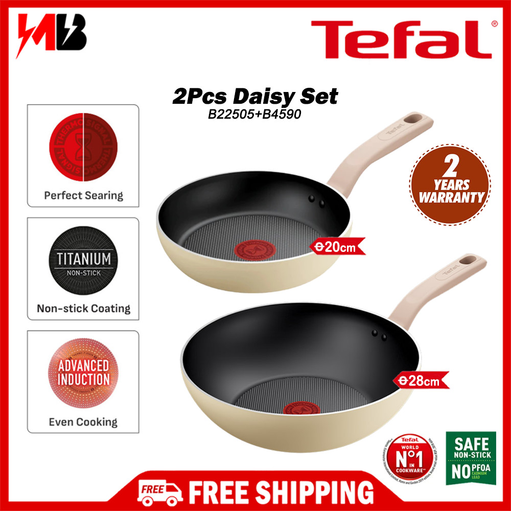 Tefal 20+28 ซม.เครื่องครัว Non Stick Daisy Frypan/Wokpan Induction (กระทะกระทะเครื่องครัวหม้อ平底锅)