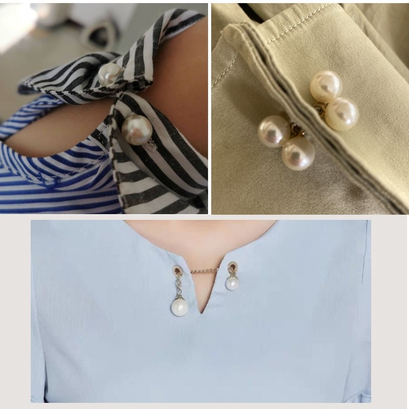 เสื้อสีดำสีขาวมุก พร้อมโซ่ Cufflinks และ V คอ เสริมลุคสำหรับผู้หญิง