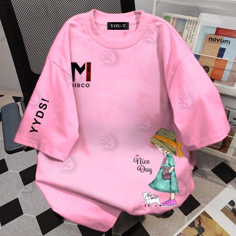 Top.basic🔥 เสื้อยืดแขนสั้นผู้ชายลาย เสื้อยืดผ้าคอตตอน YYDS GIRL ผ้าฝ้ายใส่สบาย สไตล์เกาหลี เสื้อยืด 