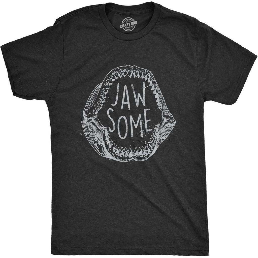 จัดส่งตลอด 24 ชั่วโมงFunny Shark T Shirts for Men Jaws Shirts for Guys Funny Graphic Tees for Shark 