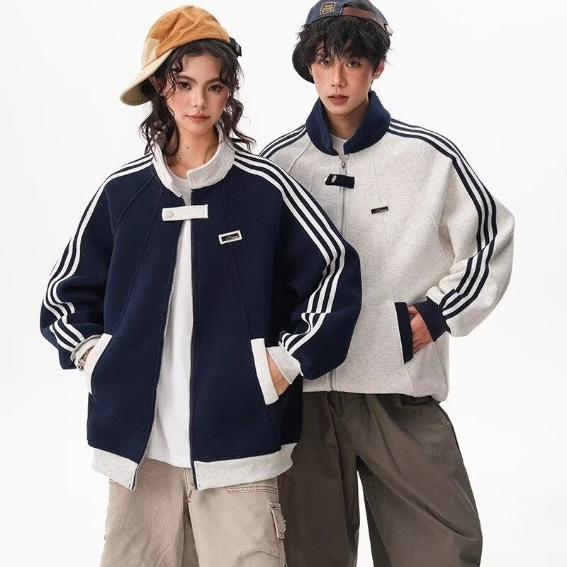 TIANLESIWEI เสื้อแจ็คเก็ต American Retro Patchwork Contrast สีซิปเสื้อสเวตเตอร์ถัก Outerwear
