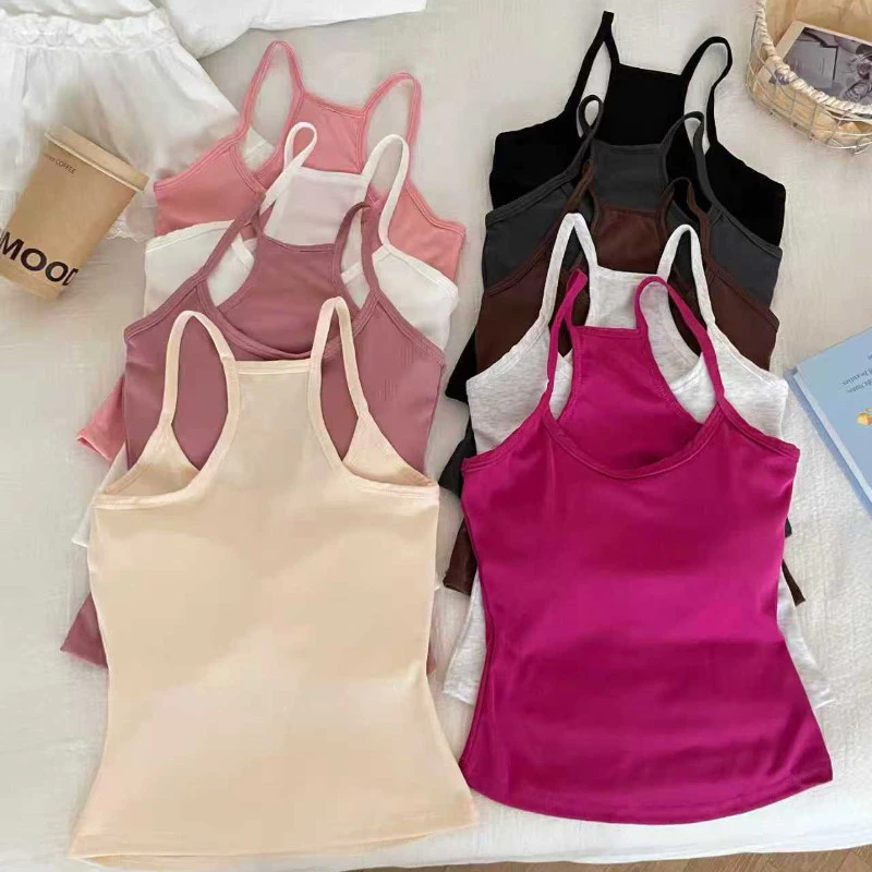 YY119 เสื้อครอปท็อปสายเดี่ยวเสริมบราในตัว ผ้ายืด ใส่สบายสําหรับสาวน่ารัก ทุกโอกาศสดใส บางเบา สุดฮิต