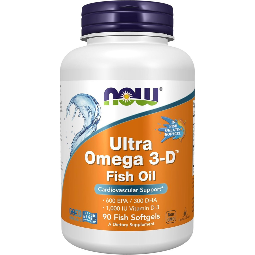 NOW Supplements, Ultra Omega 3-D™, Omega-3 Fish Oil + Vitamin D-3, Cardiovascular Support*, 90 Softg