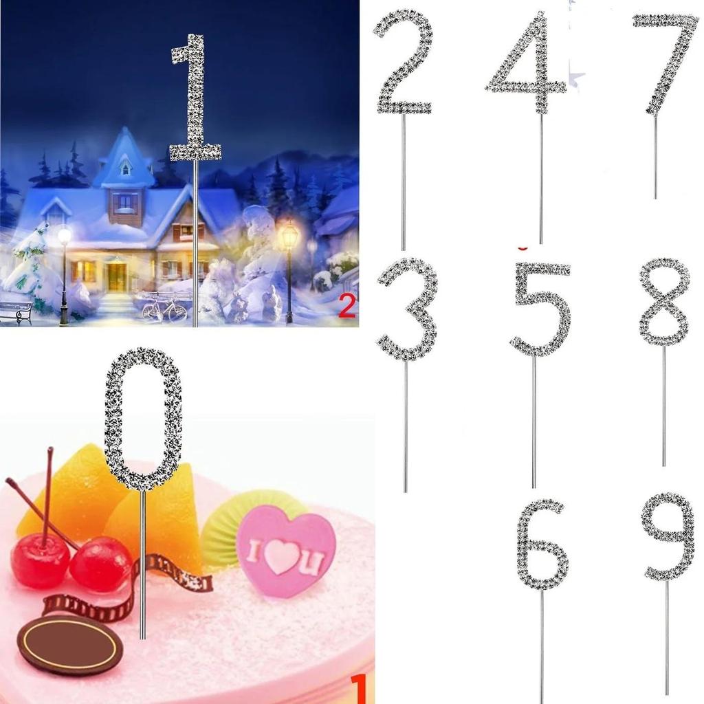เค้ก Pick Silver Number Topper Clear Rhinestone Diamante GEM 0 1 2 3 4 5 6 7 8 9