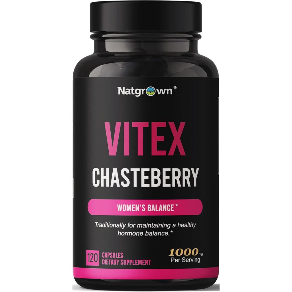 อาหารเสริม Natplant Vitex Chasteberry สําหรับผู้หญิง 1,000 มก. - รองรับฮอร์โมน Balance & Fertility -