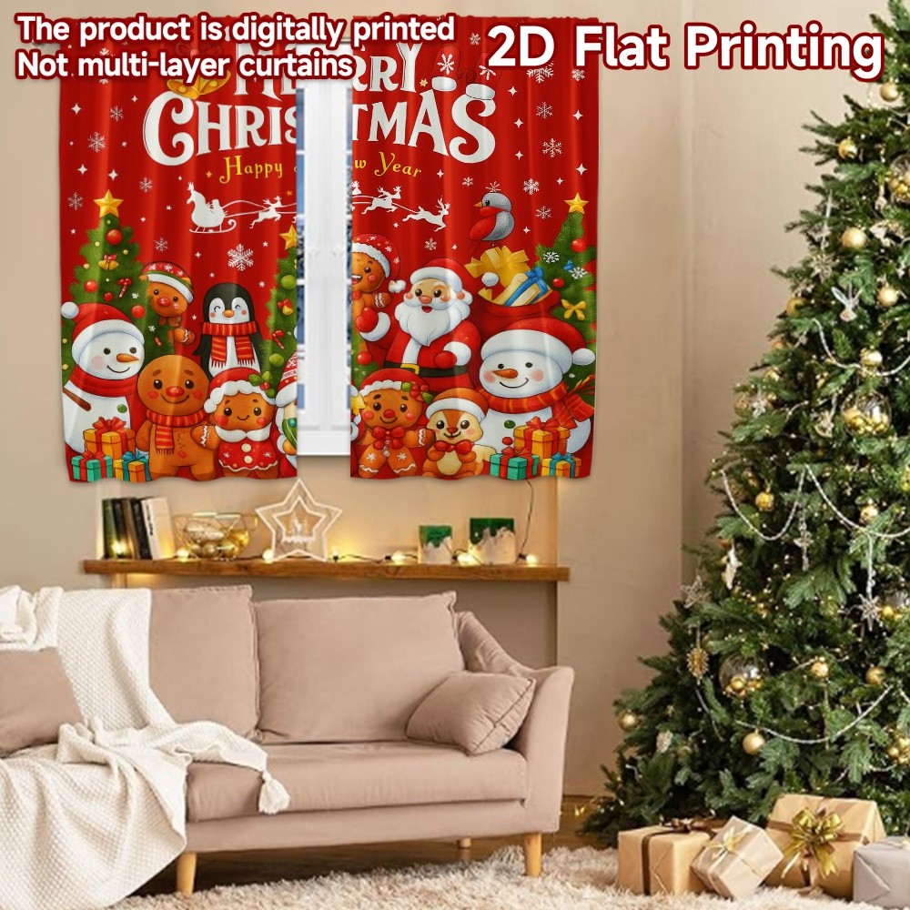 แนะนำ ผ้าม่าน ผ้าม่านพิมพ์ลาย Festive Cheer ขนาด 2 ชิ้น สำหรับตกแต่งบ้าน เหมาะสมกับห้องนอนและพื้นที่มีชีวิตต่าง ๆ ราคาพิเศษ มีเก็บเงินปลายทาง