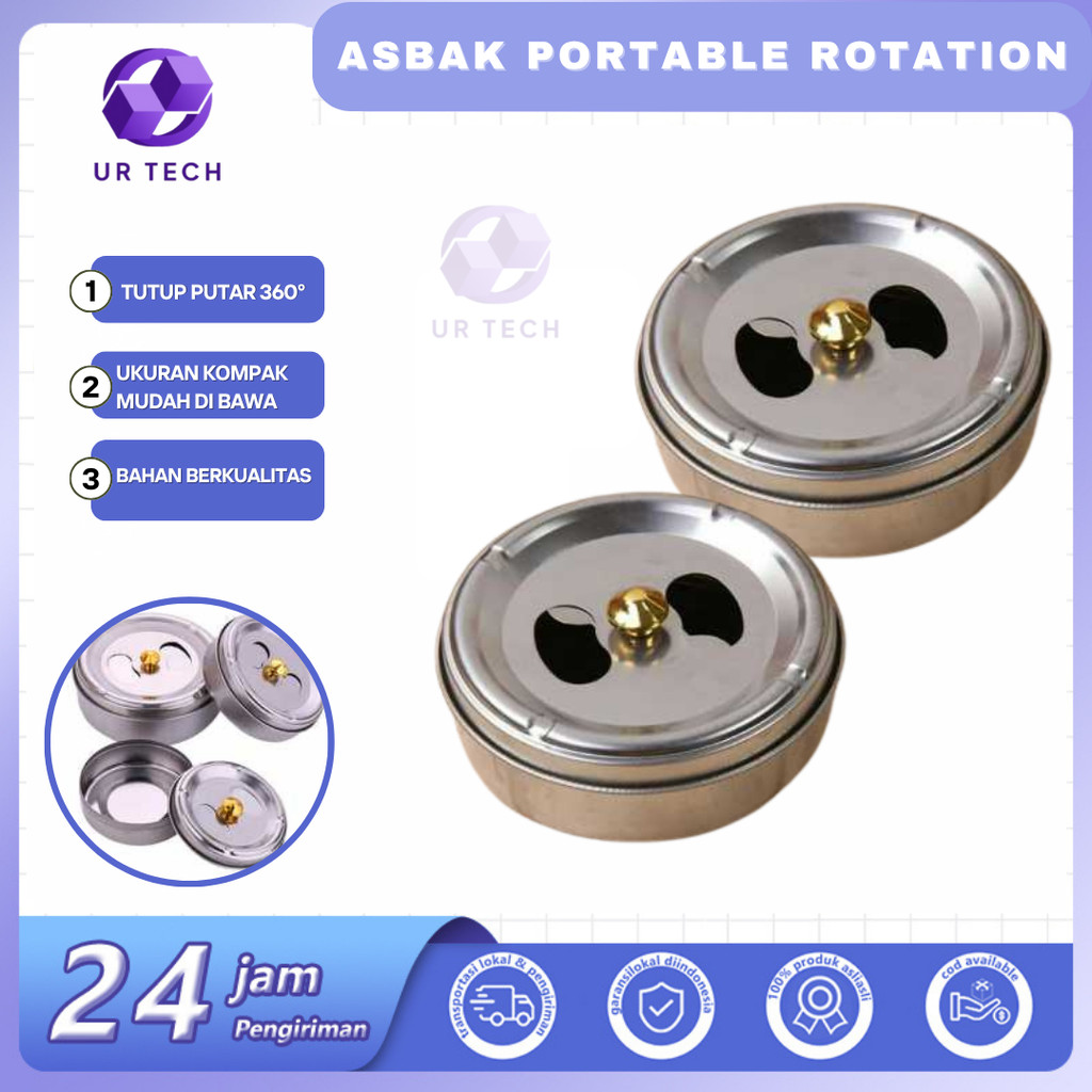 UR ที่เขี่ยบุหรี่สแตนเลสแบบปิดการหมุนแบบพกพา 1 ชิ้น - JL032