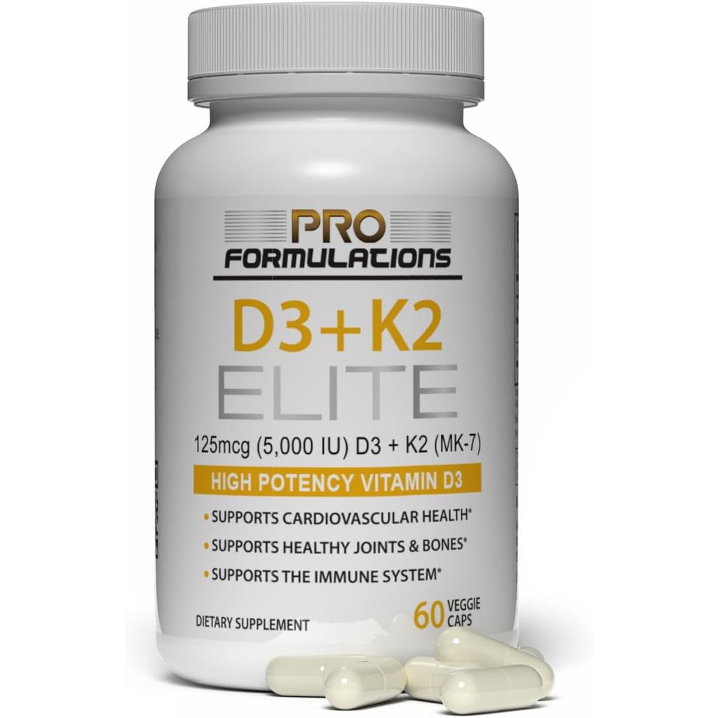 D3 + K2 Elite – Vitamin D3 + Vitamin K2 – 60 Day Supply – High-Potency, Biomailable MK-7