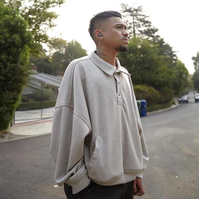 RHUDE Oversized Hoodie แขนยาวปุ่มเสื้อสวมหัว เสื้อกันหนาวผู้ชายอินเทรนด์