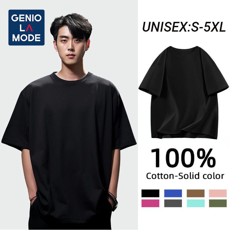 GENIO LAMODE เสื้อยืดผ้าฝ้ายพื้นฐาน ผ้านุ่มเป็นมิตรกับผิว สีดำ ออลแมตช์