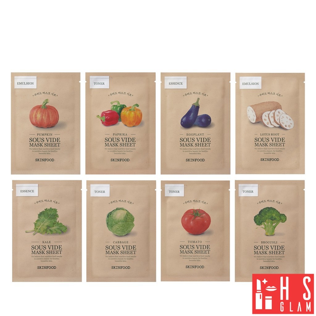 Skinfood Sous Vide Mask Sheet สกินฟู้ด แผ่นมาส์ก ผักธรรมชาติ เนื้อบางเบา ใช้ง่าย พกสะดวก 1 แผ่น 18g