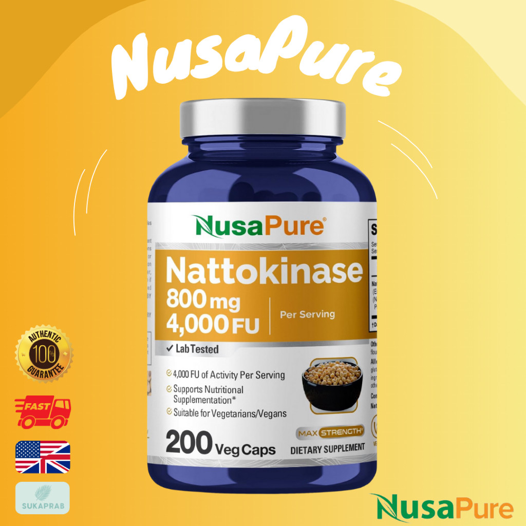 พร้อมส่ง NusaPure Nattokinase 4000 FU 800mg, 200 Veggie Capsules (Vegan, Non-GMO)