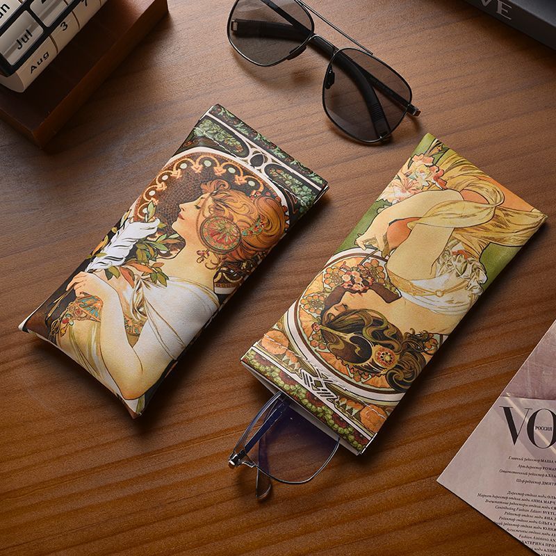 ภาพวาดสีน้ํามันสไตล์แว่นตาถุงเก็บแบบพกพาย้อนยุคแว่นตากระเป๋าแว่นกันแดดแว่นกันแดดกระเป๋ามูลค่าสูงสายต