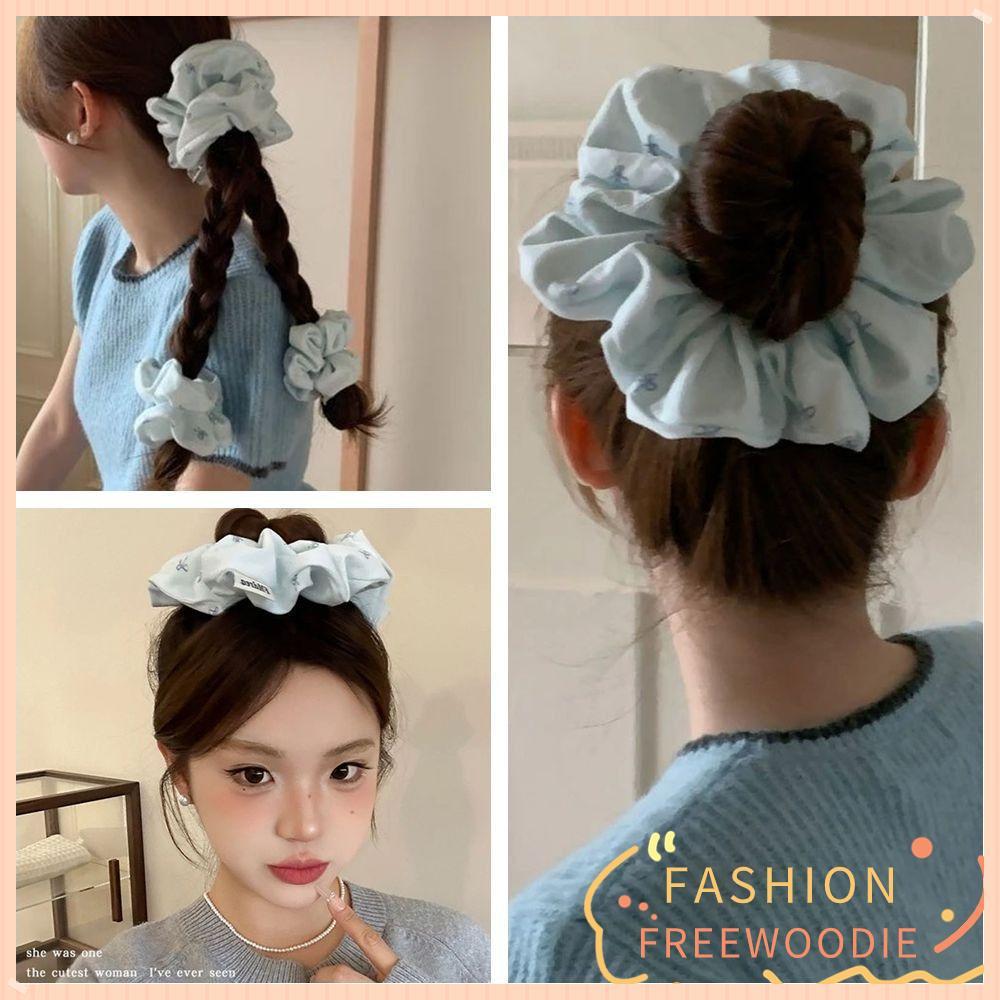 FREEWOODIE ยางรัดผมโบว์สีฟ้า มีความยืดหยุ่นสูง ทำมือ เครื่องประดับผมสไตล์ Kawaii