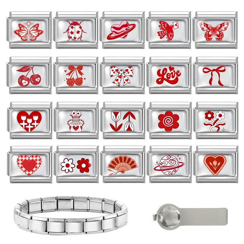 สร้อยข้อมือสแตนเลสใหม่ UV ลายดอกไม้และหัวใจอิตาเลียน ขนาด 9 มม. เหมาะสำหรับทำเครื่องประดับเอง เพิ่มสไตล์ให้คุณ - รูปที่ 4