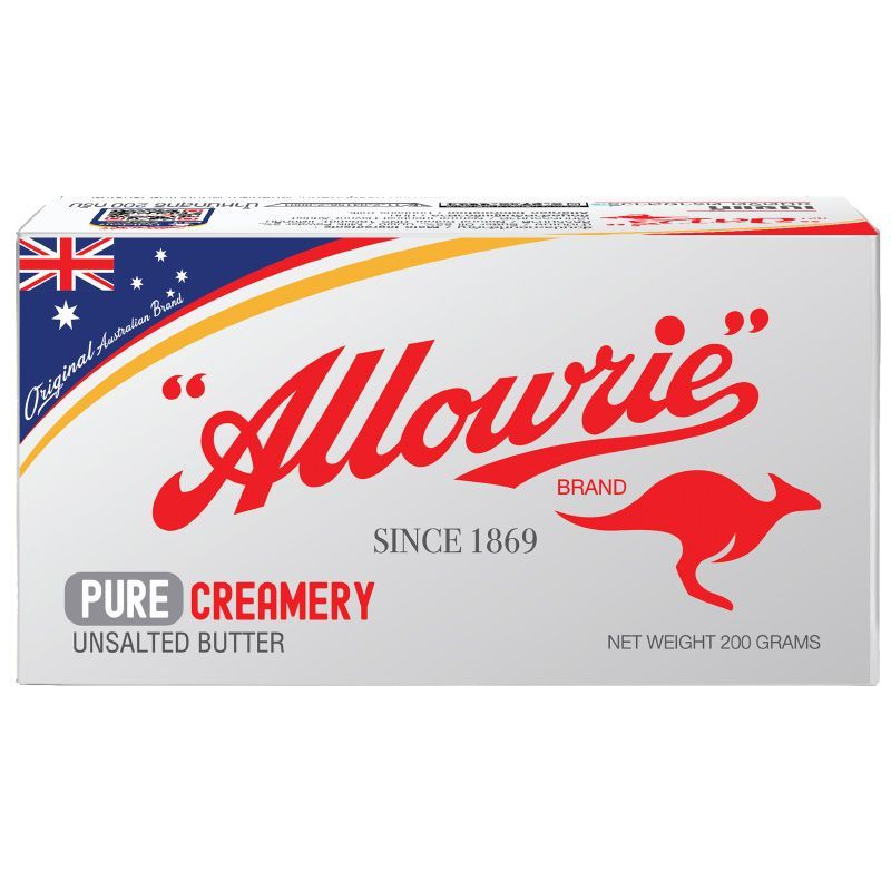 อลาวรี่เนยสดรสจืด 200กรัม Allowrie Unsalted Butter 200g. [หมายเลขบาร์โค้ด 8850332162110]