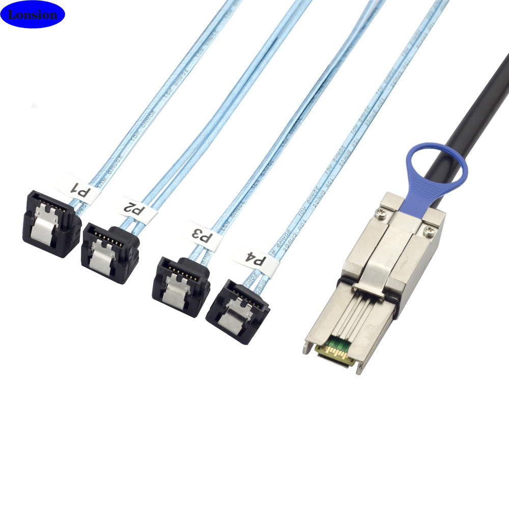 [คลังสินค้าพร้อม] MINI SAS HD SFF-8088 26P ถึง 4X SATA 7P 90 Tara สายเคเบิลฮาร์ดดิสก์เซิร์ฟเวอร์