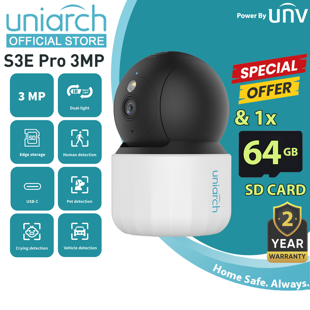 Uniarch S3E Pro 3MP H.265 IR Night Vision Home Security กล้องวงจรปิดในร่มการตรวจจับสัตว์เลี้ยงโดย UN