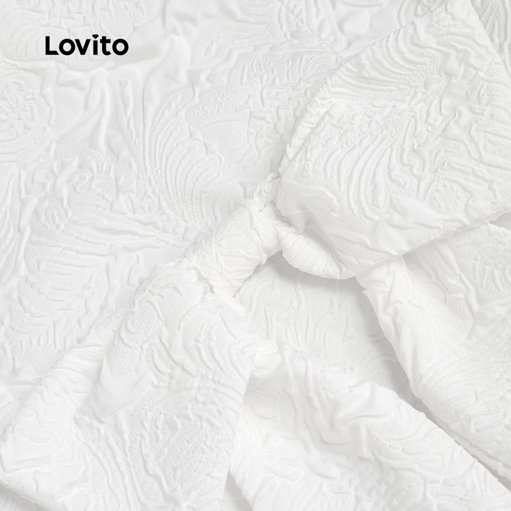 Lovito فستان نسائي أبيض بفيونكات وكشكش — صورة 2