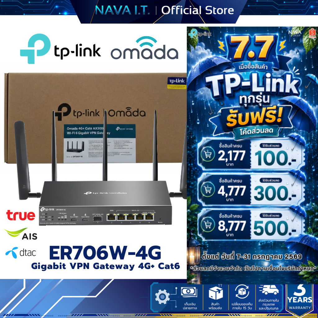 TP-LINK ER706W-4G Omada 4G+ Cat6 AX3000 Gigabit VPN Router
