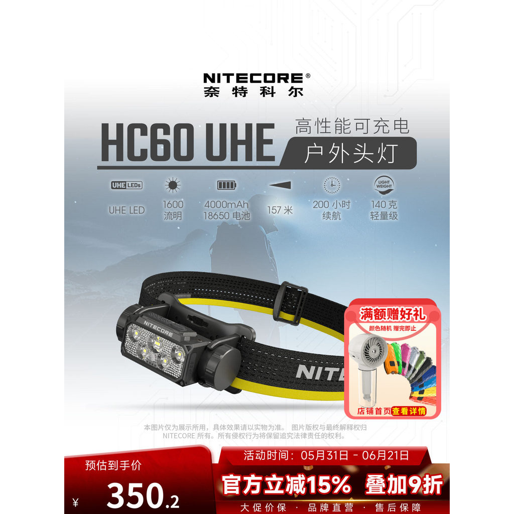 NITECORE NITECORE HC60 UHE ไฟหน้ากลางแจ้งแบบชาร์จไฟได้เดินป่าปีนเขาข้ามประเทศวิ่งไฟหน้าพิเศษ