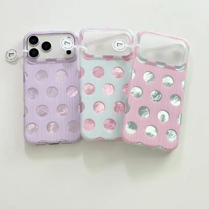 เคสโทรศัพท์ เหมาะสําหรับ iPhone X XS XR XSMAX 11 12 13 14 15 16 17 Pro max Plus Air สไตล์เกาหลีสีชมพูลาย Polka Dot กันกระแทกกันกระแทกกันกระแทกเคสรวมทุกอย่าง 0ZH9