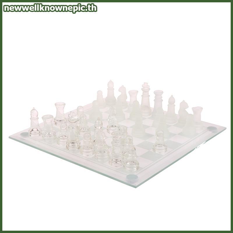 Newwellknownepic 1Set Craft Crystal Glass Chess Set Acrylic Chess Board Game Family Chess Board Game