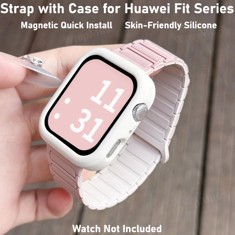 สายซิลิโคนแบบแม่เหล็กพร้อมเคสสำหรับ Huawei Watch Fit 5 4 Pro 5 4 3 2 1 SE