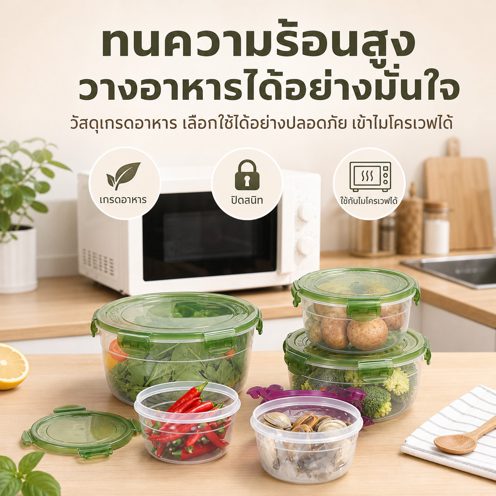 กล่องถนอมอาหารพลาสติก รุ่น กล่องข้าว เข้าไมโครเวฟ ชุดกล่องถนอมอาหาร รวม กล่องถนอมอาหาร