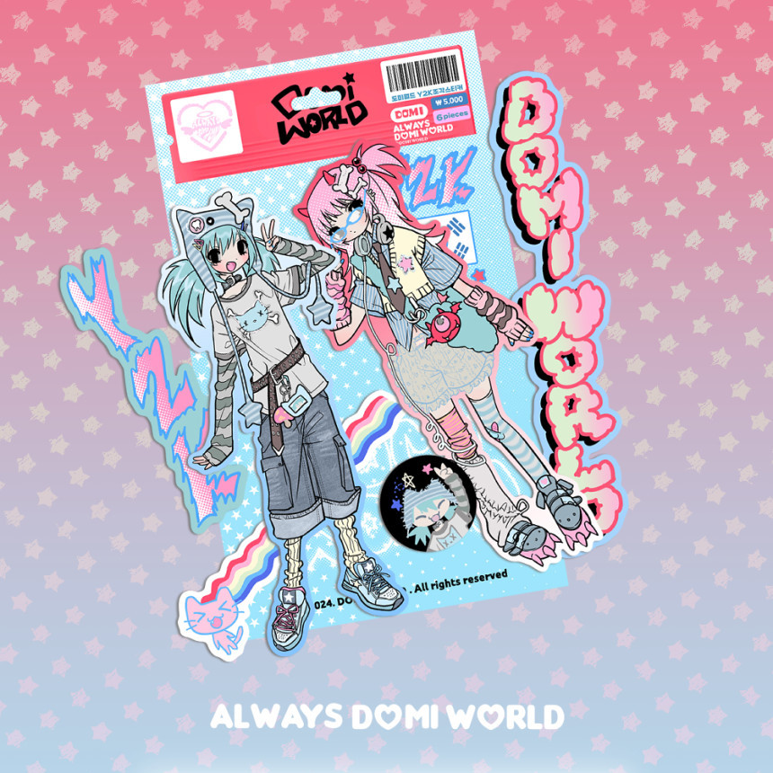 เกาหลี Domi world การ์ตูนตกแต่งตัดสติกเกอร์แพ็ค Y2K ทั้งร่างกายจับคู่ DAYL