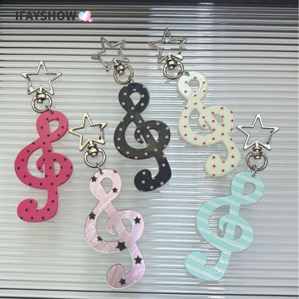 IFAYSHOW พวงกุญแจอะคริลิค,พวงกุญแจโน้ตดนตรีการ์ตูนหวาน,แฟชั่น INS DIY คู่มือ Kawaii จี้โทรศัพท์มือถือ