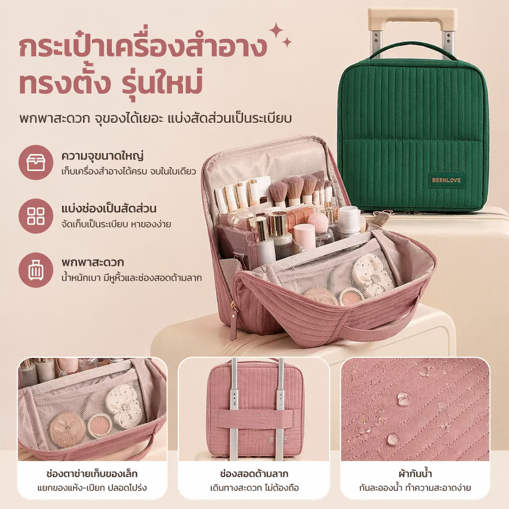 COD กระเป๋าเครื่องสําอาง คลาวด์ แบบพกพา ขนาดใหญ่ จุของได้เยอะ เครื่องสำอางค์ แยกแห้งและเปียกได้