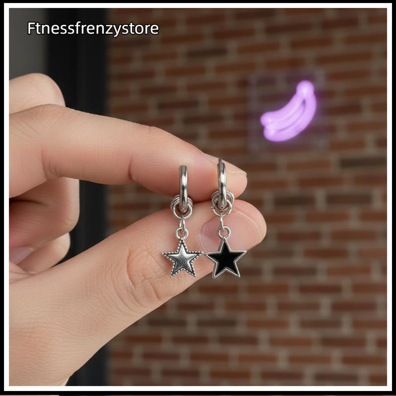 [FF] สแตนเลส Punk Star Dangle Hoop ต่างหู 1 คู่ Hypoallergenic เครื่องประดับสําหรับ Cotail ปาร์ตี้s 