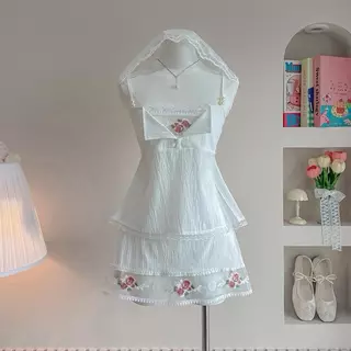 Mini flower เสื้อสายเดี่ยว กระโปรงลูกไม้ปัก (แยกขาย/เซต) t68+t69