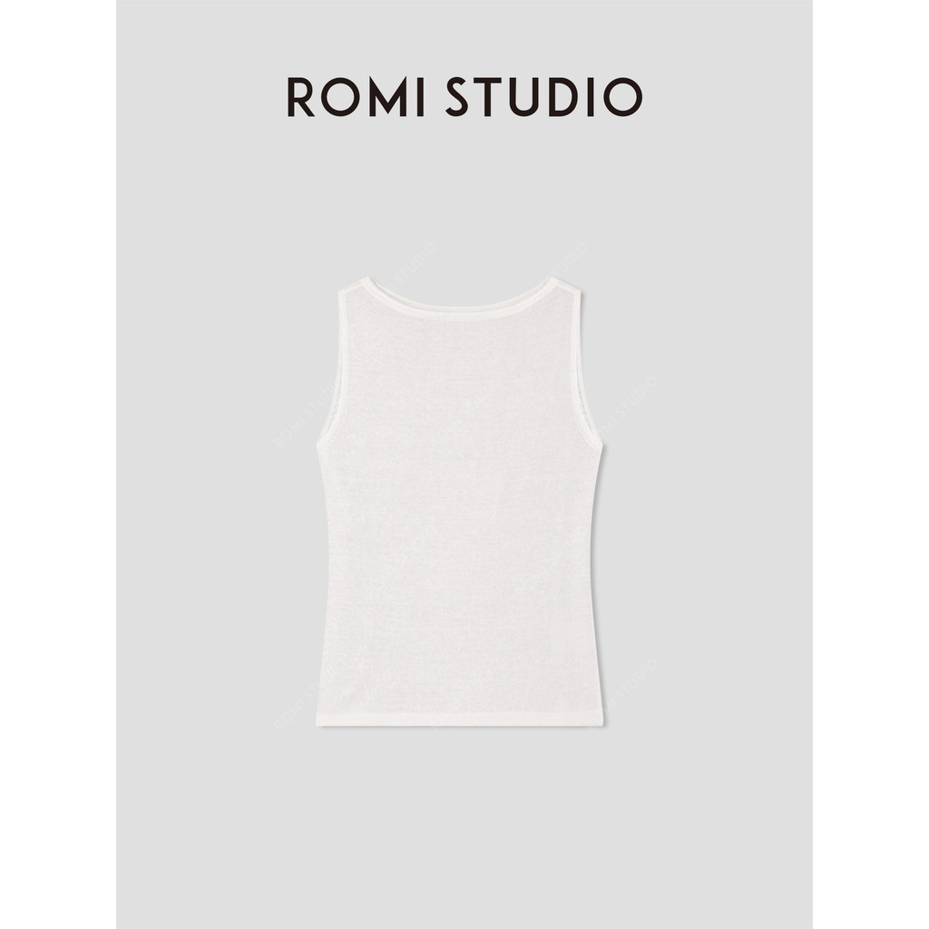R ROMI STUDIO ขี้เกียจลําลองผ้าลินินผ้าฝ้ายผสมน้ําหนักเบาหลวมเสื้อกั๊กคอแบน RWBSZ1766