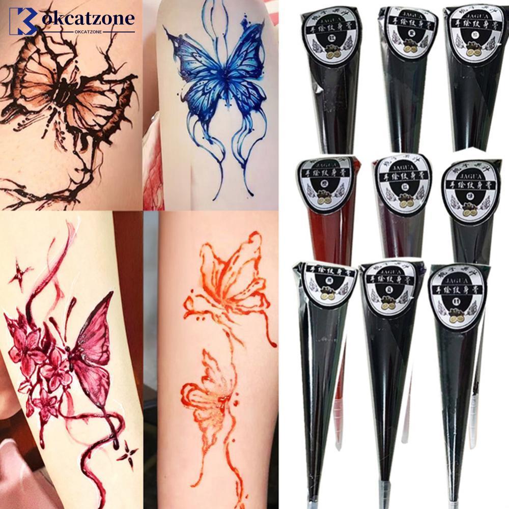 OKCATZONE ชั่วคราว Henna Tattoo เจลกันน้ํา Blue-Black Body Art หมึกสําหรับ Hand-Drawn Juice Tattoo B