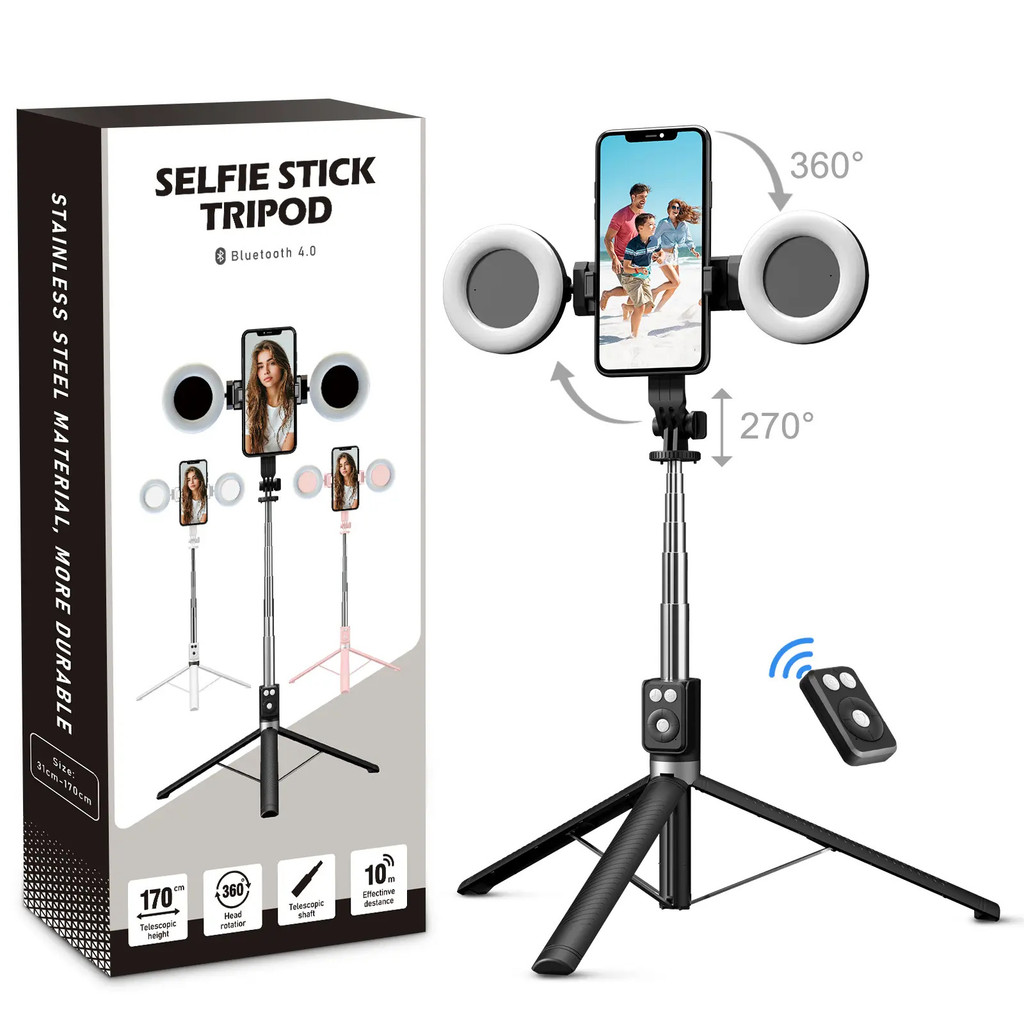6-in-1SelfieTripodDualFillLightsWirelessRemote|โทรศัพท์แบบปรับได้แบบพกพาSt|AppleSelfieStickขาตั้งกล้