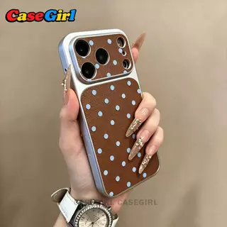 เคสโทรศัพท์หรูหราโทนวินเทจ ลายจุดเล็กสีน้ำเงินตัดสีน้ำตาล สำหรับ iPhone 13 15 12 14 17 11 16 Pro Max 15 14 16 Plus