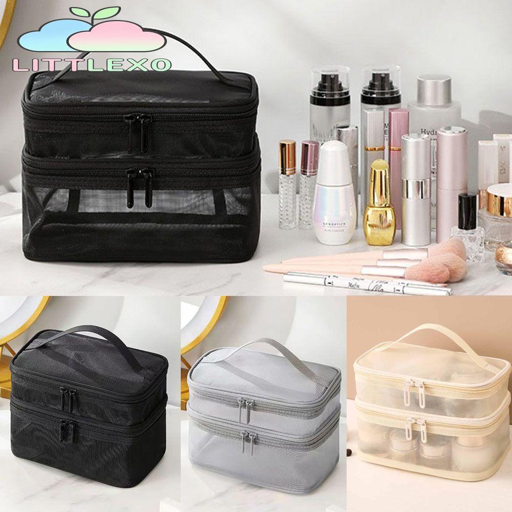 LITTLEX Make Up Organizer Bag, กระเป๋าเครื่องสําอางเดินทางตาข่ายโปร่งใส 1/2/3 ชั้น, มัลติฟังก์ชั่นความจุขนาดใหญ่จัดเก็บกระเป๋าแป้งผู้หญิง