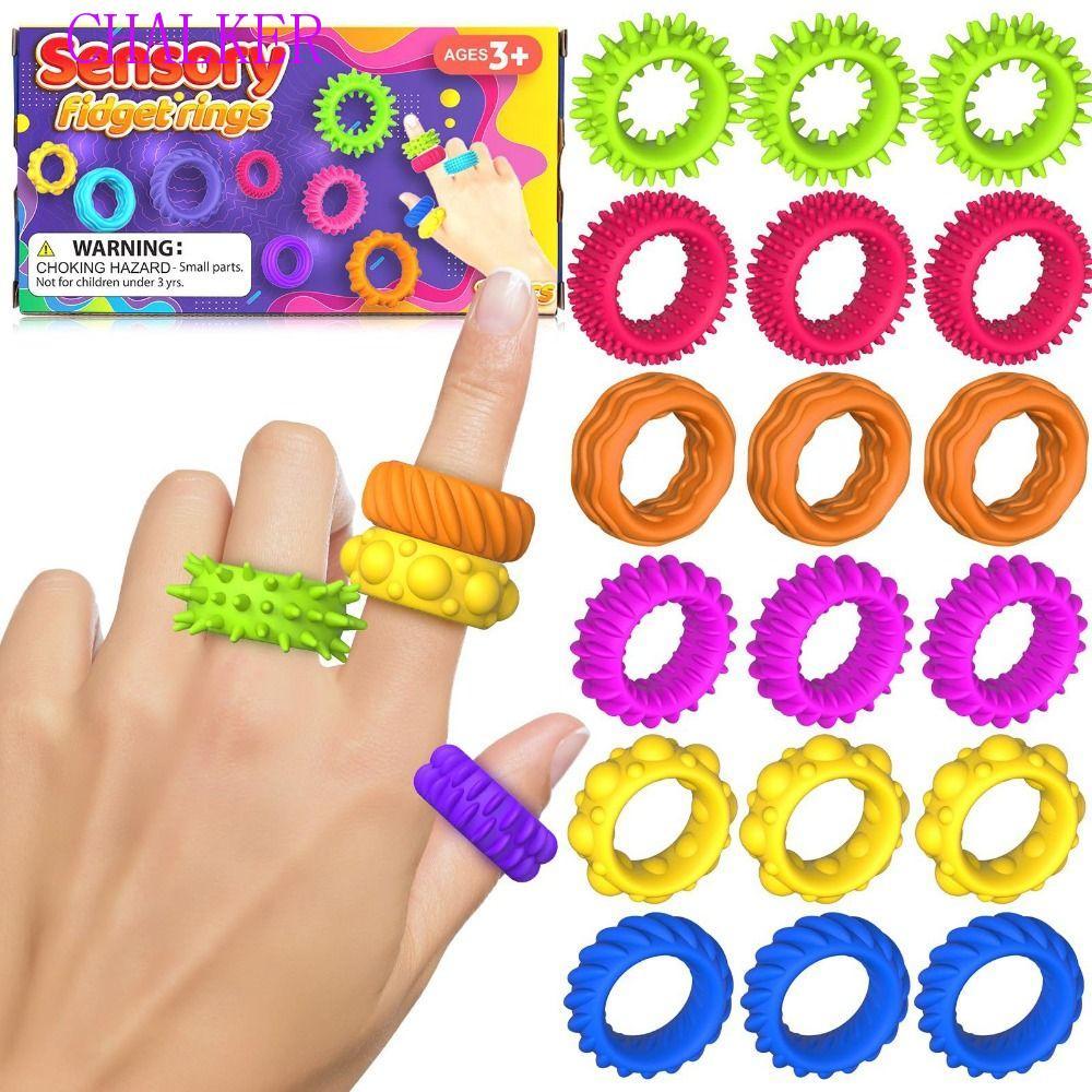 CHALKER เงียบขยายแหวน,ซิลิโคนเคล็ดลับ Sensory Fidget แหวน,นุ่มยืดที่ไม่ซ้ํากันเพิ่มความสนใจซิลิโคน Sensory แหวนเด็ก