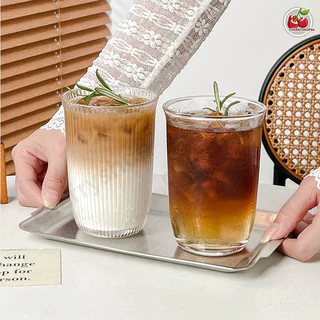 แก้วน้ำใส แก้วลายริ้ววินเทจ สไตล์เกาหลี มินิมอล สำหรับกาแฟ ชา นม น้ำผลไม้ ใช้งานได้ทุกวัน