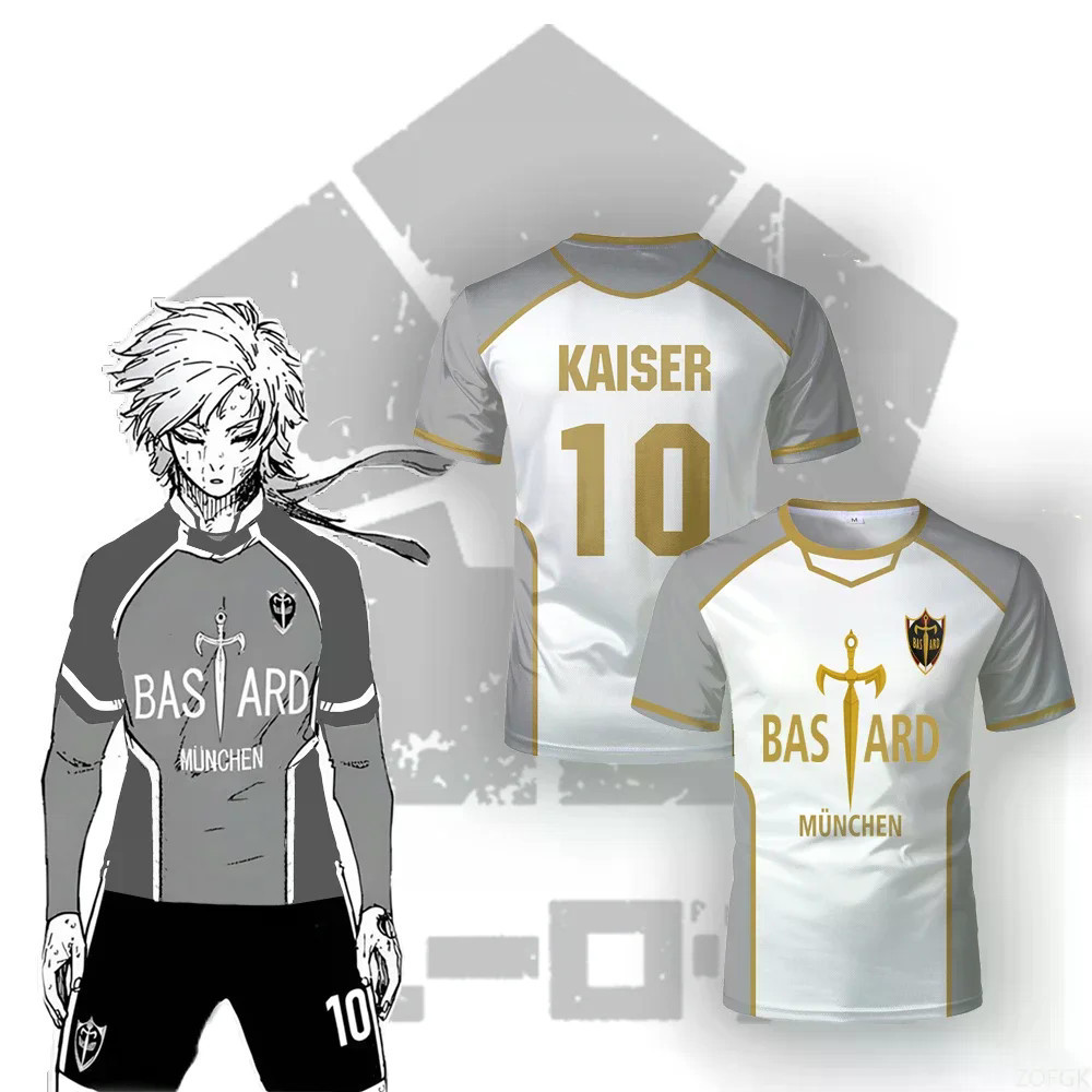 Blue Block Anime Bastard Munchen White Shirt Maillot Men's Soccer Jersey Kaiser Isagi Harajuku Cloth