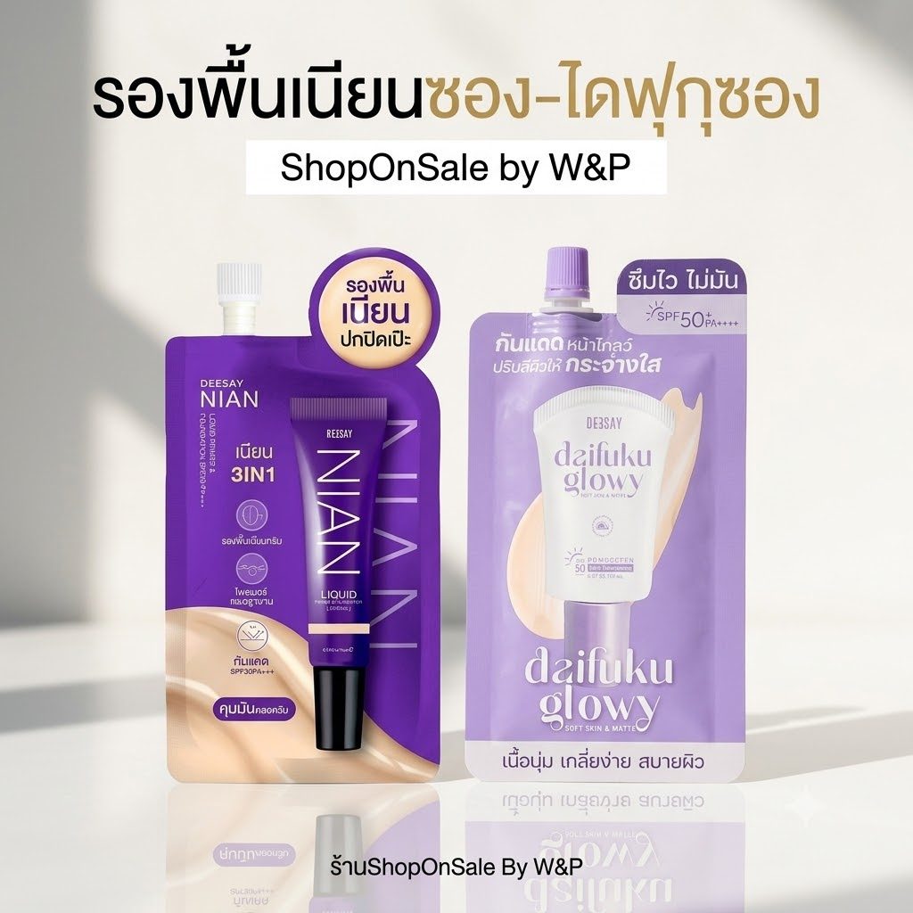 (1ซอง) รองพื้นไดฟุกุซอง DEESAY รองพื้นเนียน รองพื้นซอง Nian Liquid Primer & Foundation Spf30 pa+++  ปกปิด คุมมัน กันน้ำ