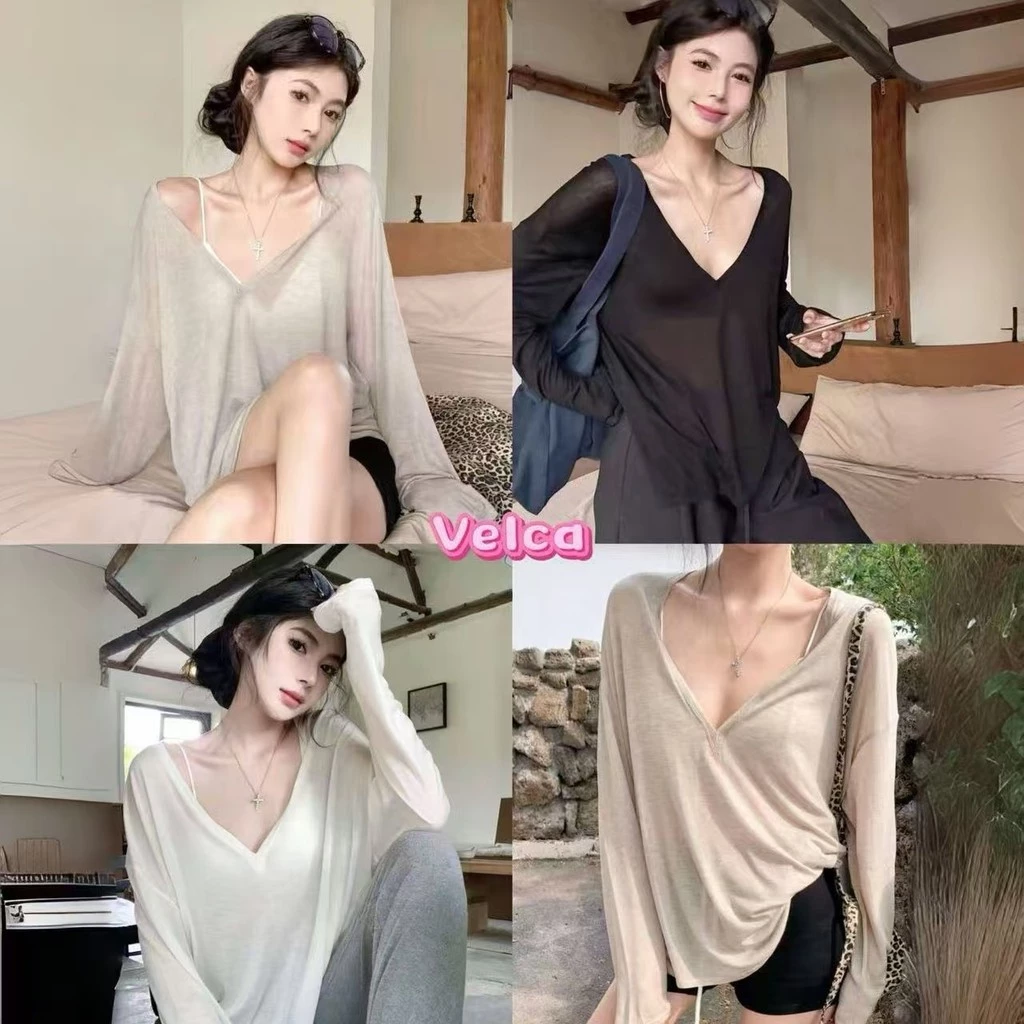 ส่งจากไทยทุกวัน เสื้อยืดผู้หญิง แขนยาว ใส่คลุมได้ทุกงาน เสื้อชีฟองทรง มีสีให้เลือกมากมาย🎀Velca