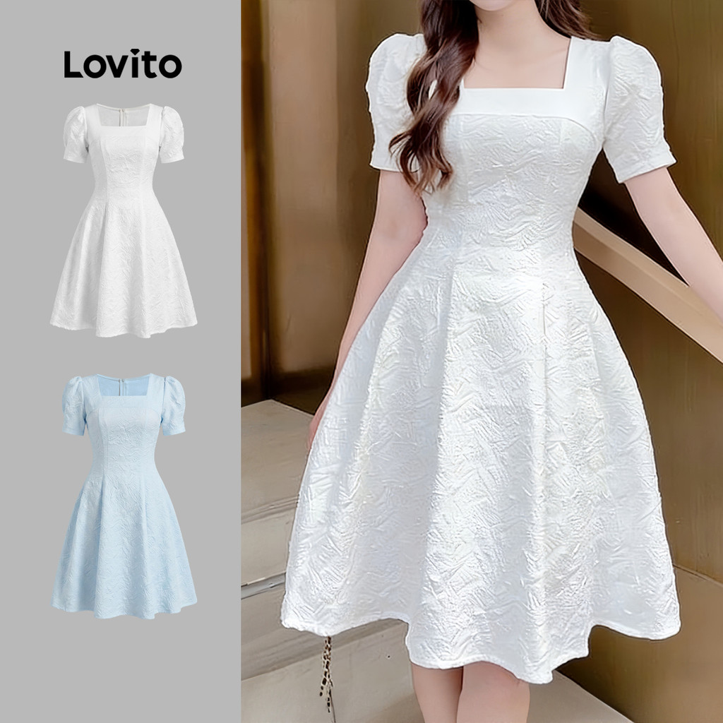 Lovito สง่างาม เดรสสีดําลายกระดุมสําหรับฤดูใบไม้ผลิ/ฤดูร้อนสําหรับผู้หญิง LK3LD468