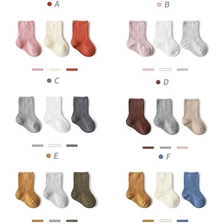 ถุงเท้าผ้าฝ้ายสีพื้นสําหรับเด็กทารก 3 คู่