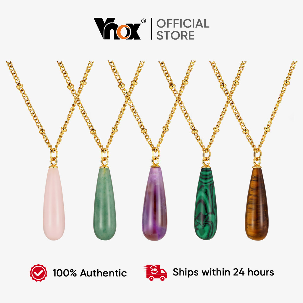 VNOX วีน็อกซ์ สร้อยคอจี้หินแท้รูปหยดน้ําสแตนเลสชุบทองสําหรับผู้หญิงเครื่องประดับอร่อย