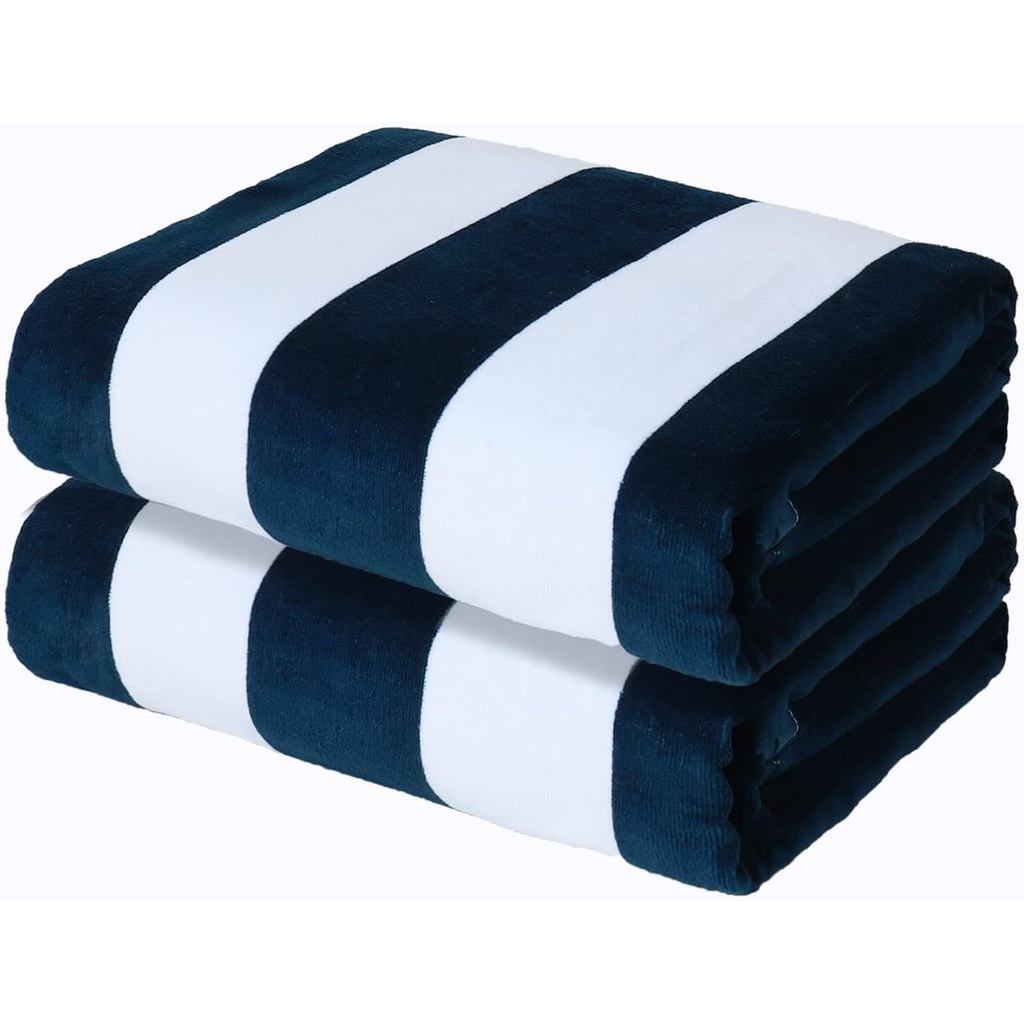 Exclusivo Mezcla 2 แพ็คผ้าฝ้ายขนาดใหญ่ 35x70 นิ้ว Cabana Stripe Beach Towel, Super Absorbent Soft Pl