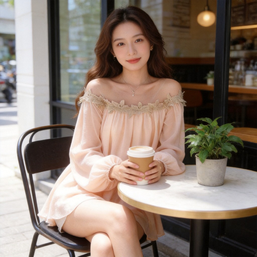 ชุดเดรสสั้นปาดไหล่ ผ้าพริ้วใส่สบาย สไตล์เกาหลี